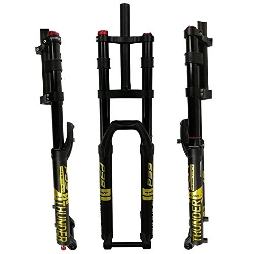 Mountain Bike Fork : QFWRYBHD Mountain Bicycle Double Shoulder Fork MTB suspension fork Damped air fork 15mm Barrel Shaft Shoulder control 27.5 / 29 inch Air Oil Lock Straight Downhill fork (Color : Golden 29 Air Fork)