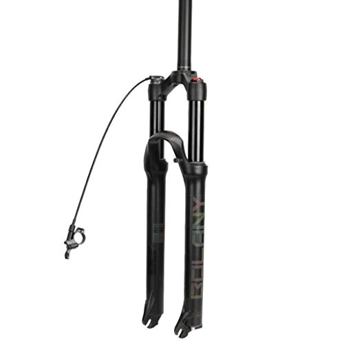 Mountain Bike Fork : QHY 26 27.5 29" MTB Bike Suspension Fork Bicycle Air Forks QR With Damping Adjustment Travel 120mm Disc Brake Straight Cone Tube Shoulder Remote Control (Color : 1-1 / 8 Black RL, Size : 27.5'')