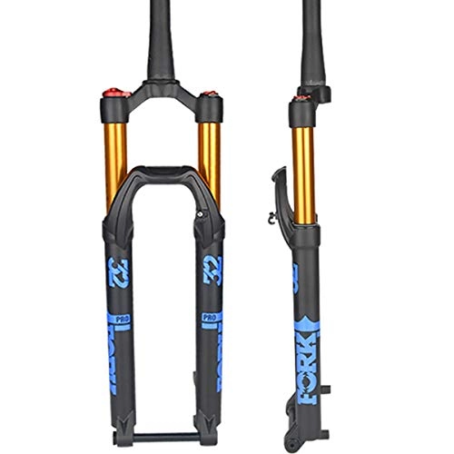 Mountain Bike Fork : QHY Cycling Suspension forks Mountain Bike Front Fork 26″27.5″29″ Shoulder Control Fork MTB Suspension Air Pressure Rebound Adjust Cone Tube Stroke 140mm (Color : Blue, Size : 26inch)