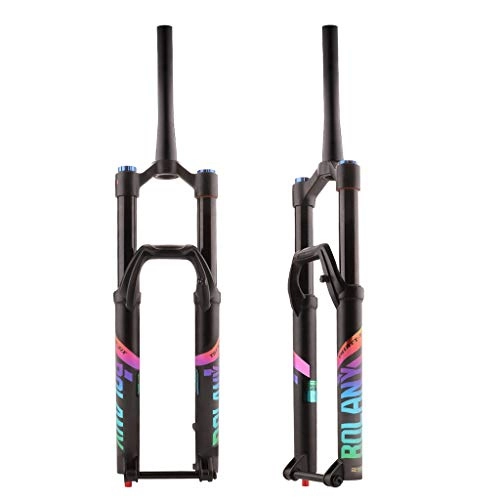 Mountain Bike Fork : QHY MTB Downhill Fork 26 / 27.5 / 29 Inch Bicycle Suspension Fork DH Air Damping Disc Brake Straight 1-1 / 2" Thru Axle 15x110mm HL Travel 115mm 1750g (Color : Black, Size : 27.5in)
