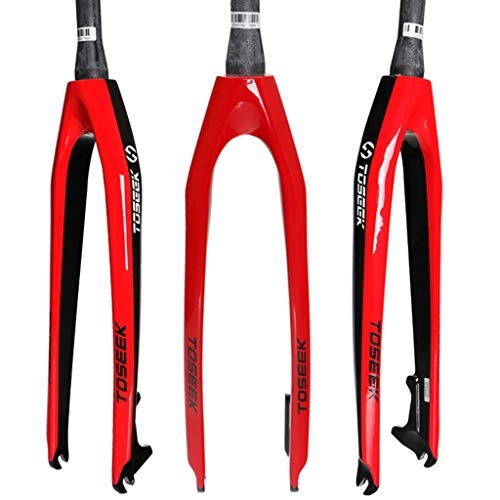 Mountain Bike Fork : QHY Rigid Forks 26 / 27.5" / 29" Bicycle Front Fork Lightweight Full Carbon Fiber MTB Bike Front Fork Disc / V-Brake 1-1 / 2 (Color : Red, Size : 26inch)