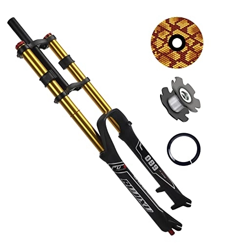 Mountain Bike Fork : RUJIXU 26 27.5 29 Inch Mountain Bike Suspension Fork Disc Brake Straight / tapered Manual Lockout Quick Release MTB DH Air Forks With Damping Adjustment Travel 135mm (Color : Black Gold, Size : 27.5in)