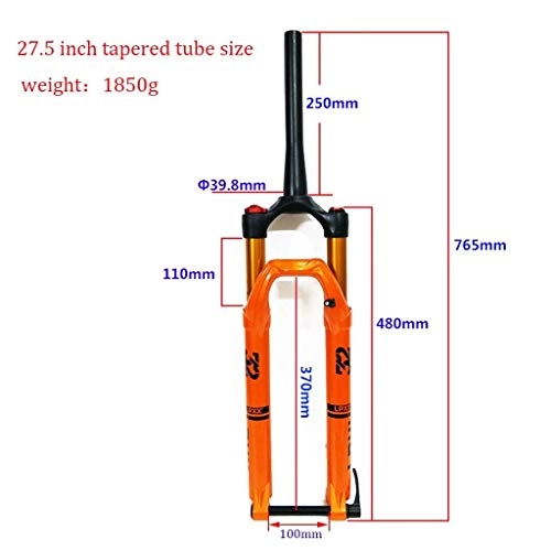 Mountain Bike Fork : Waui Suspension Fork 27.5 / 29" MTB Mountain Bike Aluminum Alloy Conical Tube Cone Disc Brake Damping Adjustment Travel 100mm (Size : 27.5inch)