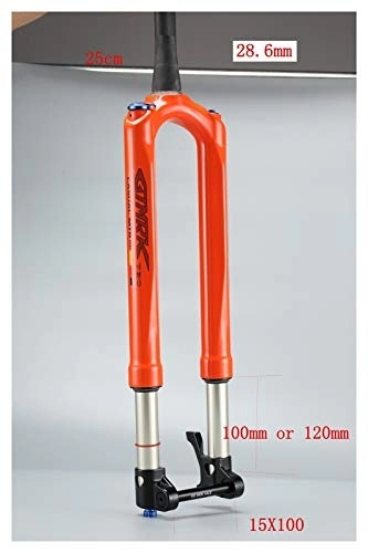 Mountain Bike Fork : Z-LIANG Bicycle Carbon Fork MTB Mountain Bike Fork Air 27.5 29" RS1 ACS Solo 15MM*100 Predictive Steering Suspension Oil and Gas Fork (Color : 27 inch Orange)