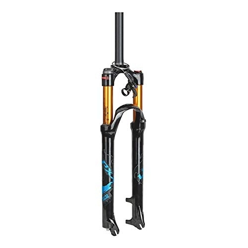 Mountain Bike Fork : ZYHDDYJ Bike Fork Mountain Road Bike Air Suspension Fork 26 27.5 29 Inch Aluminum Alloy 1-1 / 8" Travel 100mm Remote Quick Lock (Color : Blue, Size : 27.5")
