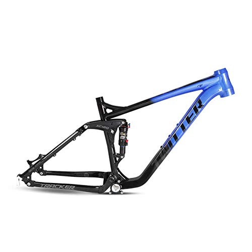 Mountain Bike Frames : BIKERISK Tracker Full Suspension 27.5 29er QR9x135mm Mountain Bike Frame Aluminum Rear Shock Absorber AM XC MTB Bicycle Soft tail, Blue, 15.5