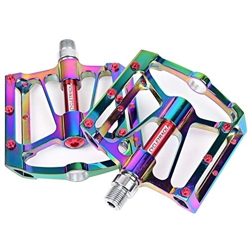 Mountain Bike Pedal : 3 Bearing Road Bike Pedals Ultralight Aluminum Alloy Rainbow Mountain Bike Pedal Flat Folding Bicycle Pedals Accessories (Color : Rainbow)