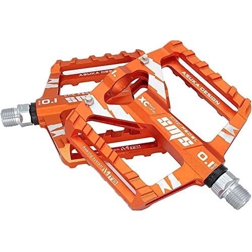 Mountain Bike Pedal : 9 / 16" Ultralight Mountain Bike Pedals Aluminum Alloy Non-Slip Bicycle Pedals with Full Sealed Bearings & 4pcs Anti-Slip Pins (Orange)