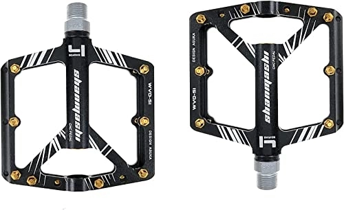 Mountain Bike Pedal : Advanced 4 Bearings Mountain Bike Pedals, Bicycle Flat Alloy Pedals, Non-Slip Bike Pedals, 9 / 16'' Sealed Bearing.for BMX MTB CNC Bicycle Road Bike(6 Colors) (Black)
