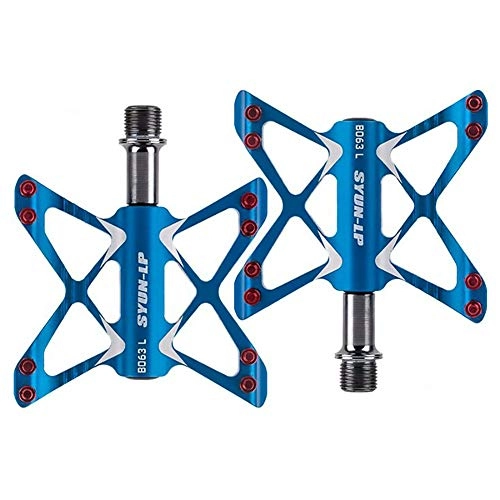 Mountain Bike Pedal : ASUD Lightweight Mountain Bike Pedals Main aluminum alloy 9 / 16 Inch Flat Platform Non-Slip for Downhill and Dirt - Compatible with BMX, Road Bicycle and MTB, Blue