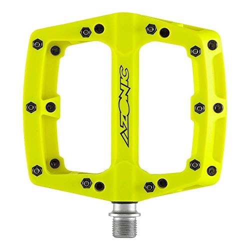 Mountain Bike Pedal : AZONIC Blaze MTB Pedals Yellow | Extremely Durable Bicycle Pedals Made of Fibre-Reinforced Nylon | Flat Pedal with Interchangeable Steel Pins | Suitable for Mountain Bike, E-Bike, BMX Bike etc.