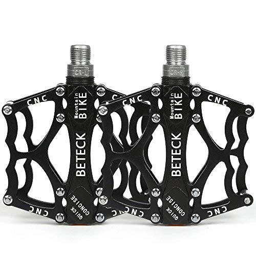 Mountain Bike Pedal : BETECK Bike MTB Pedals Mountain Bicycle Flat Pedals Antiskid Durable Aluminum CNC Sealed Ball Bearing for MTB BMX Road bicycle (Black)