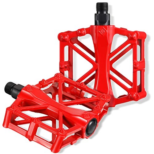 Mountain Bike Pedal : Bicycle Pedals Aluminum Alloy Bike Pedals Non-Slip Bicycle Platform Pedals Mountain Road Bike Bicycling Pedals with 16 Anti-skid Pins 9 / 16 Inch Boron Steel Spindle for BMX / MTB (Red)