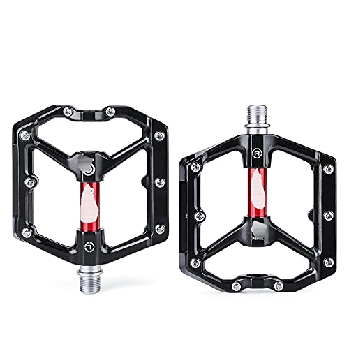 Mountain Bike Pedal : Bike Bicycle Pedals Flat Platform Bicycle Pedals Aluminum Pedal for MTB Mountain Urban BMX Hybrid Bikes Parts Sealed Bearing All-round Bike Pedals Aluminum Alloy (Color : Black red)