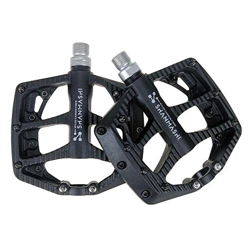 Mountain Bike Pedal : Bike Pedals, Nylon Carbon Fiber Anti Slip Durable Mountain Bike Flat Pedals, Ultralight Bicycle Pedals For 9 / 16 Inch universal