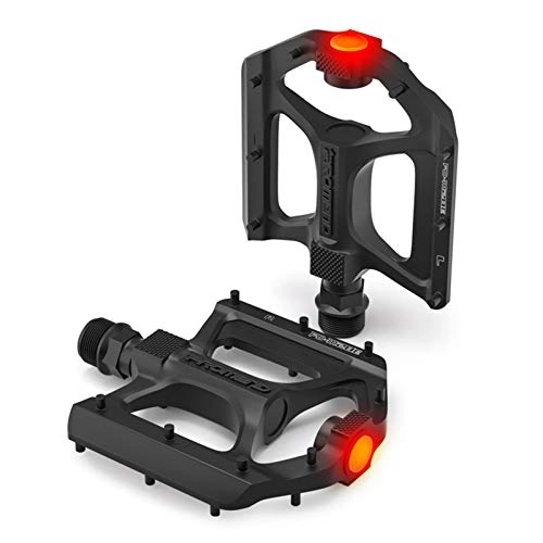 Mountain Bike Pedal : Bike Pedals, Super Bearing Mountain Bike Pedals, Aluminum Alloy DU Spindle Bike Pedals with Warning Light, Anti-skid and Stable MTB Pedals for Mountain Bike BMX and Folding Bike
