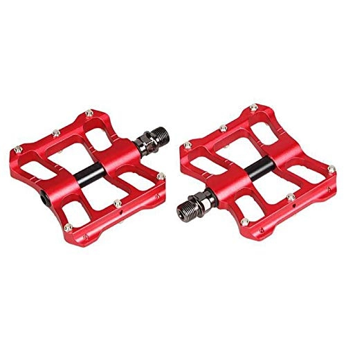 Mountain Bike Pedal : Bike Pedals, Ultra Light Aluminum Alloy 2 Peilin DU Bearing Widen Pedals with Non Slip Nail for Mountain Road Trekking Bike, Red
