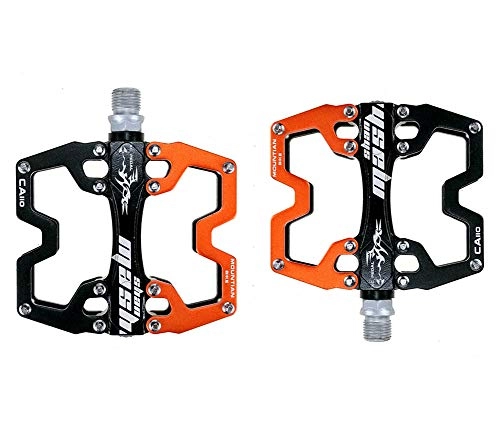 Mountain Bike Pedal : BIKERISK Bicycle pedals mountain bike pedal flat wide pedal anti-slip foot nail, Orange