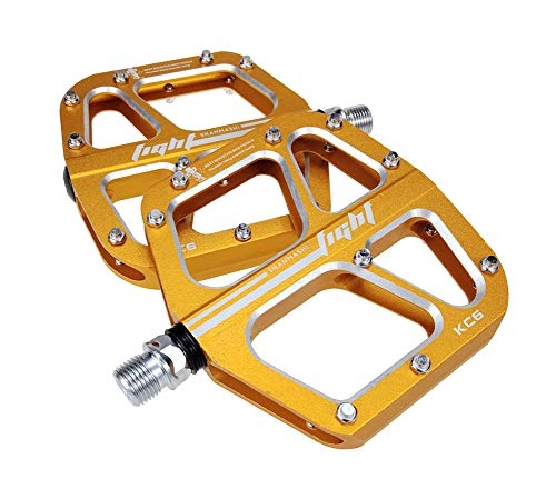 Mountain Bike Pedal : BIKERISK Bike Pedal, CNC Machined Aluminum Alloy Body Sealed bearings, MTB BMX Cycling Bicycle Pedals 9 / 16" Cr-Mo Spindle, Gold