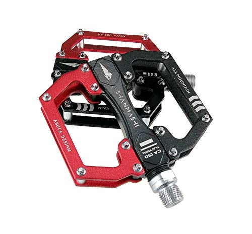 Mountain Bike Pedal : BIKERISK Bike Pedals MTB Mountain Flat Road BMX Bicycle Metal Cycling 9 / 16" Thread Spindle Non-Slip CNC Aluminum Alloy Durable Fixed Gear, Red