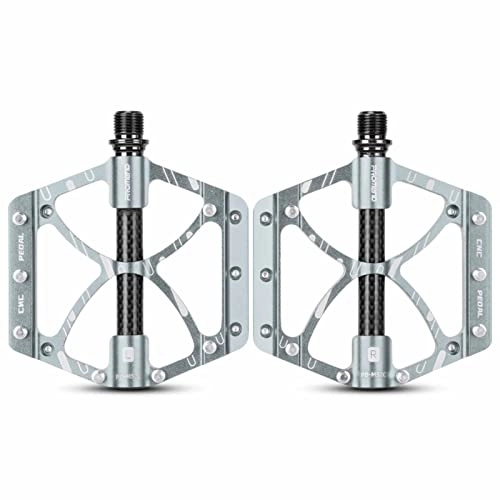 Mountain Bike Pedal : BREWIX Bicycle, Mountain Cycling Bike Aluminum Anti-Slip Durable Sealed Bearing Axle for Mountain Bike Road Bicycle pedal (Color : Silver)