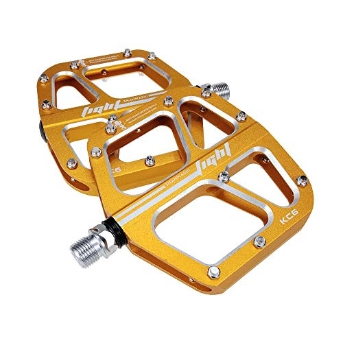 Mountain Bike Pedal : Cxraiy-SP Bicycle Pedal Mountain Bike Pedals 1 Pair Aluminum Alloy Antiskid Durable Bike Pedals Surface For Road BMX MTB Bike 6 Colors (KC6) Bicycle Cycling Bike Pedals (Color : Gold)