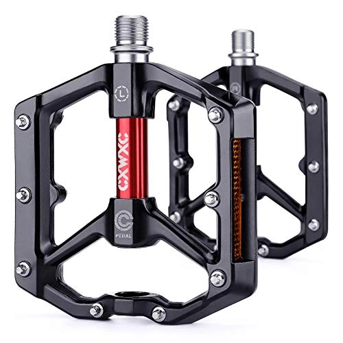 Mountain Bike Pedal : CXWXC Road / MTB Bike Pedals - Aluminum Alloy Bicycle Pedals - Mountain Bike Pedal with Removable Anti-Skid Nails (Black-Red)
