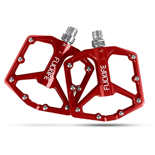 Mountain Bike Pedal : FLICKIFE Bicycle Pedals, Cycling Bike pedals, New Aluminum Anti-Slip Durable Mountain Platform Pedals with Sealed Bearing and Anodizing oxidation for 9 / 16 BMX MTB Mountain Road City Hybrid Bike (Red)
