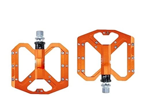 Mountain Bike Pedal : FURLOU Mountain Skid Bike Pedal Platform Bike Flat Alloy Pedals 9 / 16" 3 Bearings for Road MTB Fixie Bikes Pedals (Color : Orange)