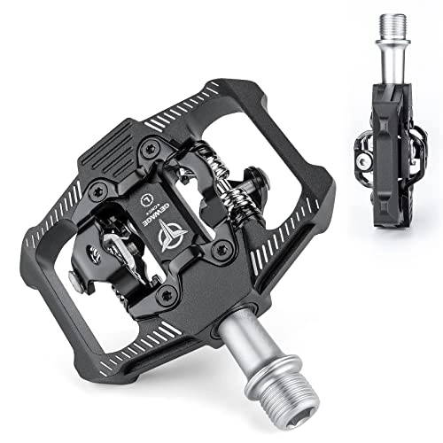 Mountain Bike Pedal : GEWAGE Mountain Bike Pedals - Dual Function Flat and SPD Pedal - 3 Sealed Bearing Platform Pedals SPD Compatible, Bicycle Pedals for BMX Spin Exercise Peloton Trekking Bike (S-Black)