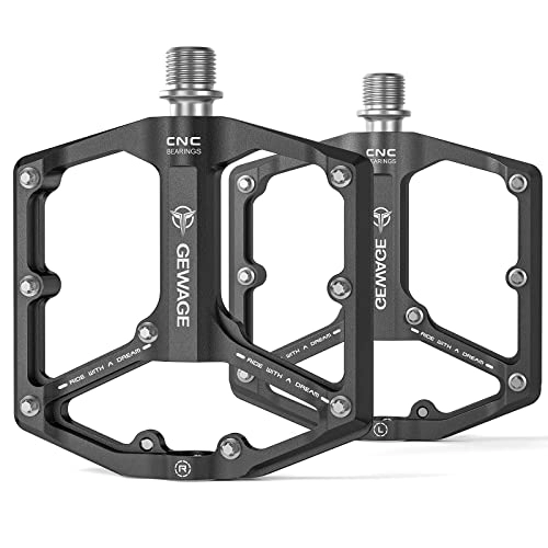 Mountain Bike Pedal : GEWAGE Road / Mountain Bike Pedals - 3 Bearings Bike Pedals - CNC Machined 9 / 16" Flat Pedals with Removable Anti-Slip Nails (Black)