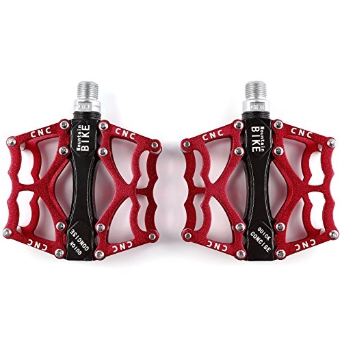 Mountain Bike Pedal : Hamimelon Lightweight Mountain Bike Platform Pedals Flat Sealed Bearing Bicycle Pedals 9 / 16 (Red)