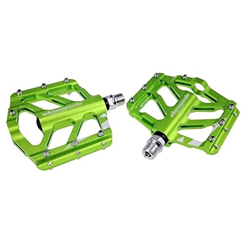 Mountain Bike Pedal : HOOBBI Aluminum Alloy Bike Pedal, Flat Platform Pedals, Non-Slip Universal 9 / 16 Inch 3 Bearing Composite Accessories Bicycles, 1 Pair, Bicycle Pedal (Color : Green, Size : One Size)
