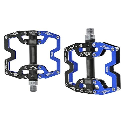 Mountain Bike Pedal : HOOBBI Aluminum Alloy Bike Pedal with 3 Sealed Bearings 9 / 16 Inch MTB Pedals Ultralight Cycling Road Hybrid Pedals 1 Pair Cycling Accessories, Bicycle Pedal (Color : Blue, Size : One Size)