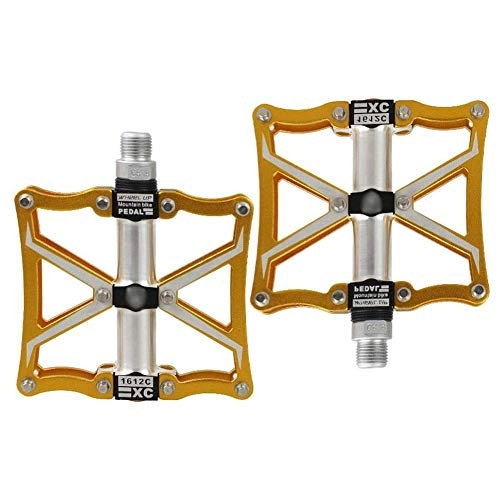 Mountain Bike Pedal : HOOBBI Aluminum Cycling Bike Pedals, Mountain Road Off-Road Bicycle Bearing Pedal, Sealed Bearing, Riding Equipment Accessories (Color : Gold, Size : One Size)