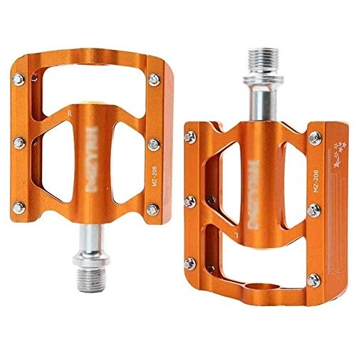 Mountain Bike Pedal : HOOBBI Bike Pedal Riding Equipment Anti-slip Foot Pedal Aluminum Alloy Accessories, 3 Bearing High-Strength Non-Slip 9 / 16 Bicycle Pedals (Color : Orange, Size : One Size)