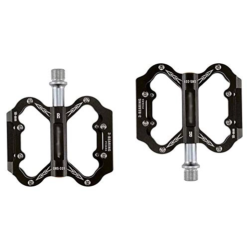 Mountain Bike Pedal : HOOBBI Lightweight Aluminum Bike Pedal, 3 Bearings Slip Durable Flat Pedals Ultralight for 9 / 16 Inch Hybrid Pedals for Road Bike 1 Pair (Color : Black, Size : One Size)