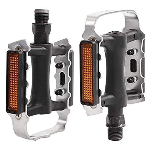 Mountain Bike Pedal : HOOBBI Reflective Bike Pedal, Aluminum Alloy Bearing Pedal Bicycle Accessories Non-slip Pedal, Ultra-Light Hollow Flat Cage Pedals Bicycle Part, Bicycle Pedal (Color : Silver, Size : One Size)