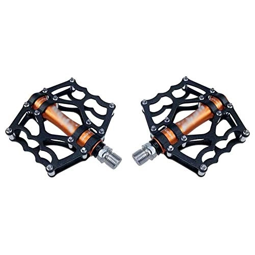 Mountain Bike Pedal : HOOBBI Ultralight Bike Pedal, 3 Bearing Non-Slip Durable Aluminum Alloy Shock Absorption for 9 / 16 Bike Hybrid Pedals Cycling Accessories(1 Pair), Bicycle Pedal (Color : Orange, Size : One Size)