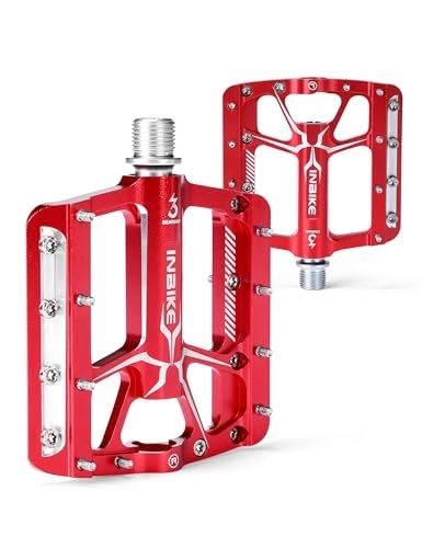 Mountain Bike Pedal : INBIKE Mountain Bike Pedals Road MTB 9 / 16 exercise Bicycle Pedal Mens CNC Machined Aluminum Alloy Wide Platform Red