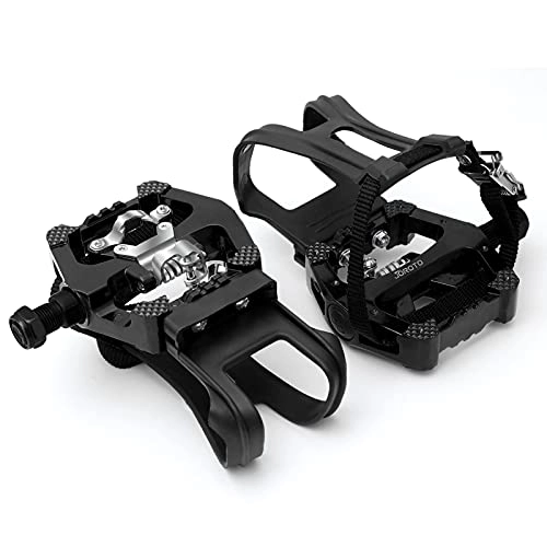 Mountain Bike Pedal : JOROTO SPD Pedals 9 / 16''Hybrid Pedal Cleats for Shimano SPD System with Toe Cages Clips and Straps for Spin Indoor Exercise Bikes.