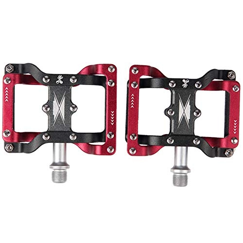 Mountain Bike Pedal : Jtoony-CY Bicycle Pedals MTB Bike Platform Pedals, 9 / 16" Wide Plus Aluminium Alloy Flat Cycling Pedals 3 Sealed Bearing Axle For Mountain BMX Road Bikes Biking Accessories (Color : BLACK+RED)