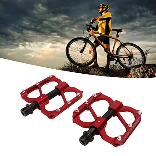 Mountain Bike Pedal : KENANLAN Road Bike Pedals, 2Pcs Aluminum Alloy Anti Slip Lightweight Flat Platform Pedals for Mountain Bike (Red)