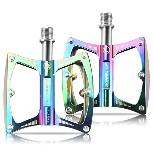 Mountain Bike Pedal : KNMY Mountain Bike Pedals, MTB Road Bicycle Pedals Ultra Lightweight, Strong Colorful CNC Machined 9 / 16" Screw Thread Spindle Aluminium Alloy for Outdoor Riding