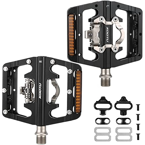 Mountain Bike Pedal : KOOTU Mountain Bike Pedals, Dual Function Platform and SPD Pedal Aluminum 9 / 16" Sealed Clipless Pedals Bicycle Pedals with SPD Cleats- Great for Road, MTB, Mountain Bikes