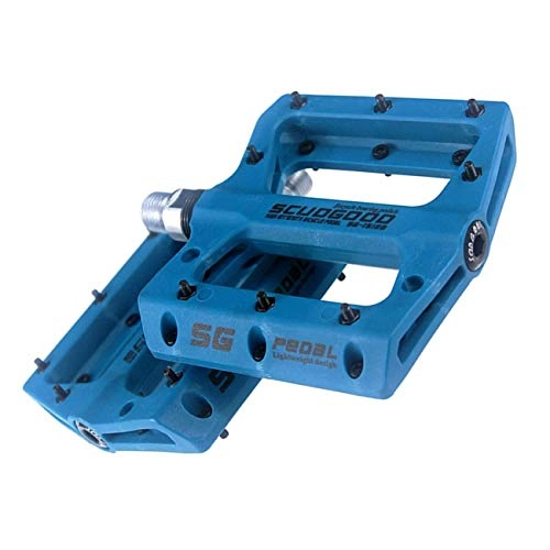 Mountain Bike Pedal : KVIONE Bike Pedals Lightweight Mountain Bike Pedals Nylon Fiber 9 / 16 Inch Flat Platform Non-Slip for Downhill and Dirt - Compatible with BMX, Road Bicycle and MTB (Blue)