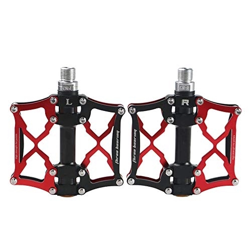 Mountain Bike Pedal : LOYFUN Cycling Platform Pedals, Bicycle Pedal Bearing Palin Mountain Bike Pedals Non-slip Pedal Cycling Equipment Accessories (Color : Red and black)