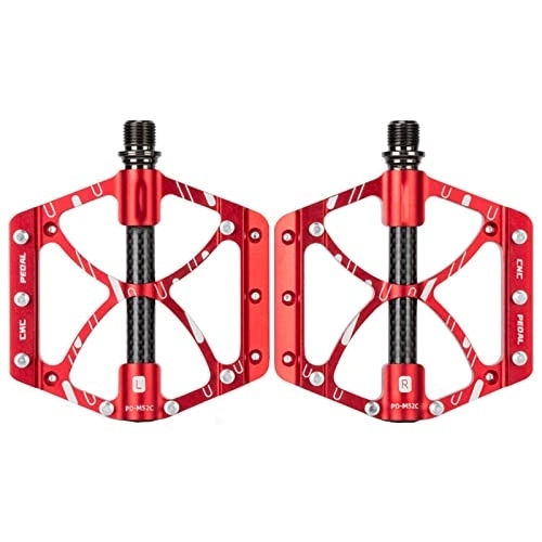Mountain Bike Pedal : LTHAPPYFUL MTB Road Mountain Bike Pedals Bicycle Pedals, Sealed Lightweight Non-Slip DU Bearings Carbon Fiber Axle Tube Aluminum Alloy Surface with Removable Anti-Skid Nails, Red Pair