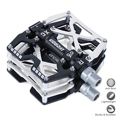 Mountain Bike Pedal : LYCAON Bike Cycling Pedals, CNC Machined Aluminum Alloy Durable Non-slip Bicycle Pedal, 3 Bearings Pedals for 9 / 16" Universal Cycling MTB BMX Mountain Road Bike Pedals (Silver)