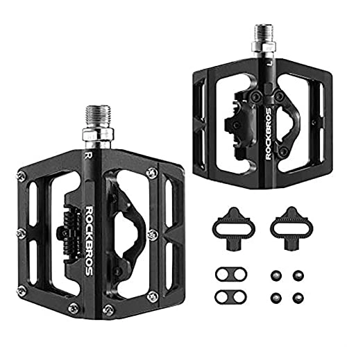 Mountain Bike Pedal : MCYAW Bearing MTB Bike Pedals Bicycle Flat Platform Compatible with SPD Bike Dual Function Sealed Clipless for Road Mountain Bikes Non-slip (Color : Black)